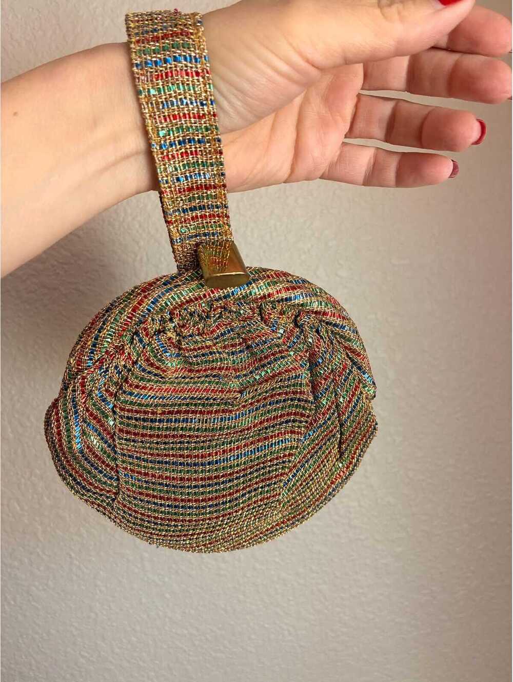 1930s Art Deco Colorful Metallic Woven Wristlet Evening Bag